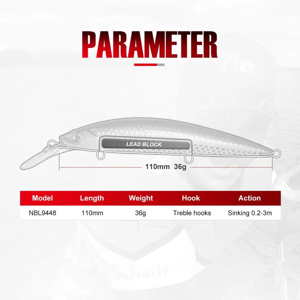 NOEBY 110mm 36g Heavy Sinking Minnow Fishing Lures Rolling Wobblers Artificial Hard Baits Jerkbait for Seabass Fishing Lure