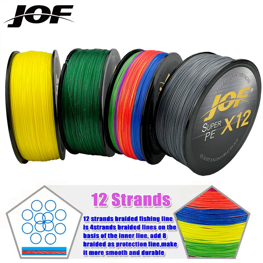 JOF 12 Strands Braid PE Fishing Line 300M Strong Abrasion Resistance Multifilament Fishing Line