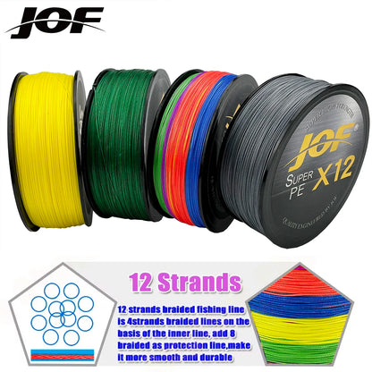 JOF 12 Strands Braid PE Fishing Line 300M Strong Abrasion Resistance Multifilament Fishing Line