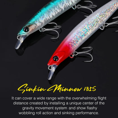TSURINOYA 135S Ultra Long Casting Sea Fishing Lure Sinking Minnow 135mm 26.4g BAYONET Seabass Saltwater Tungaten Weight Hard Bai
