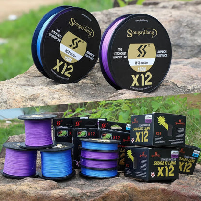 Sougayilang X12 PE Line 12 Strands Abrasion Resistant Braided Fishing Line Smaller Diameter for Fresh/Saltwater Fishing Goods