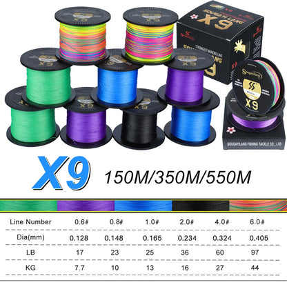 Sougayilang 9 Strands Strongest PE Fishing Line Braid 150M 350M 550M Performance Fibers 17-97LB Fishing Wire 5 Colors