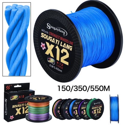 Sougayilang X12 12-strand Braided Fishing Line 150M 350M 550M Multifilament PE Wires Salt Water Fresh Water Fishing Tackle Tools