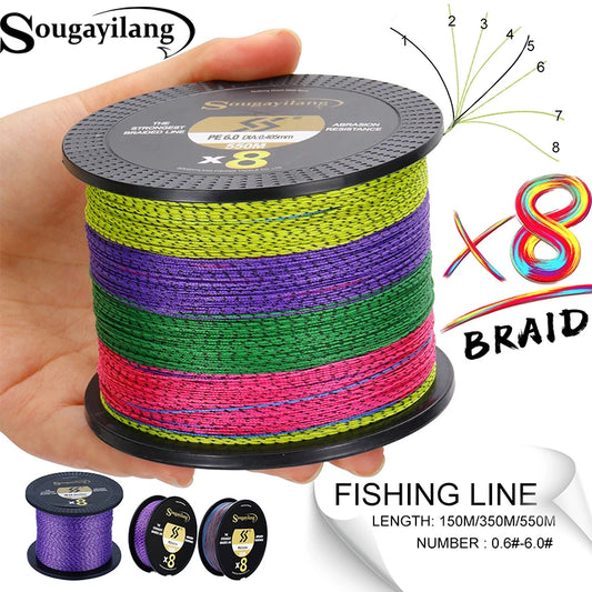 Sougayilang Braided Fishing Line 8 Strands 150M-550M 17-97LB Multifilament Pe Thread Line for Saltwater Carp Bass Trount Fishing