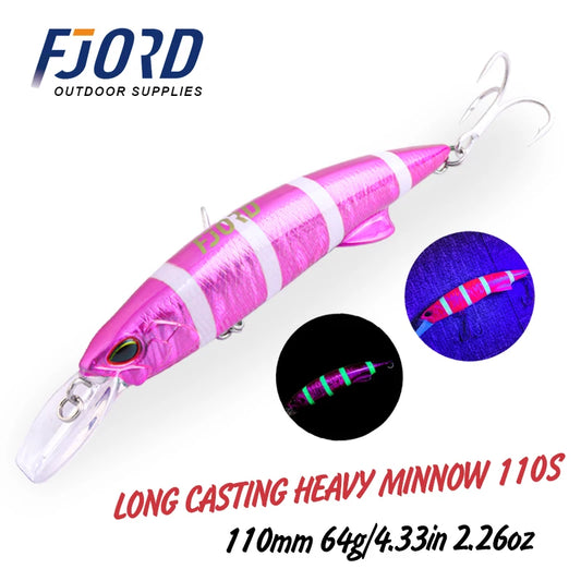 FJORD Glow UV 110mm 64g Sinking Hard Baits Fishing Lure Long Casting Sea Depth Saltwater Trolling Lures Swimbaits Fishing Items