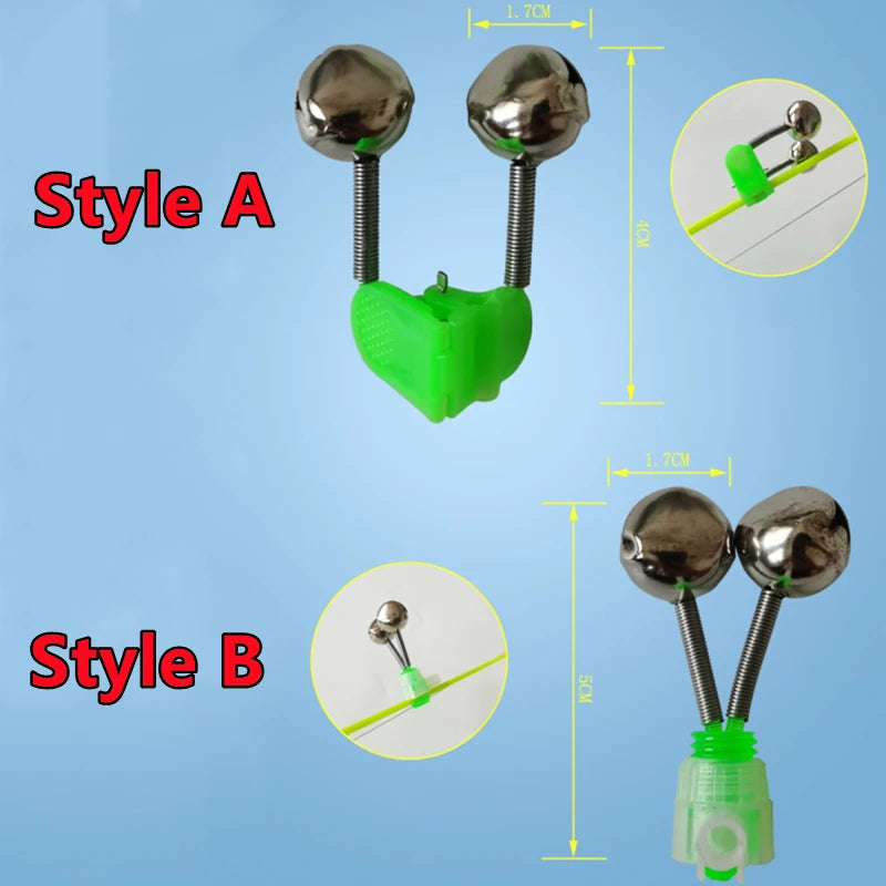 Newest 50-5Pcs Rod Tip Clamp Fishing Pole Fish Bite Lure Alarm Fishing Bells Fishing Accessory Gifts Alert Twin Bell Ring Clip