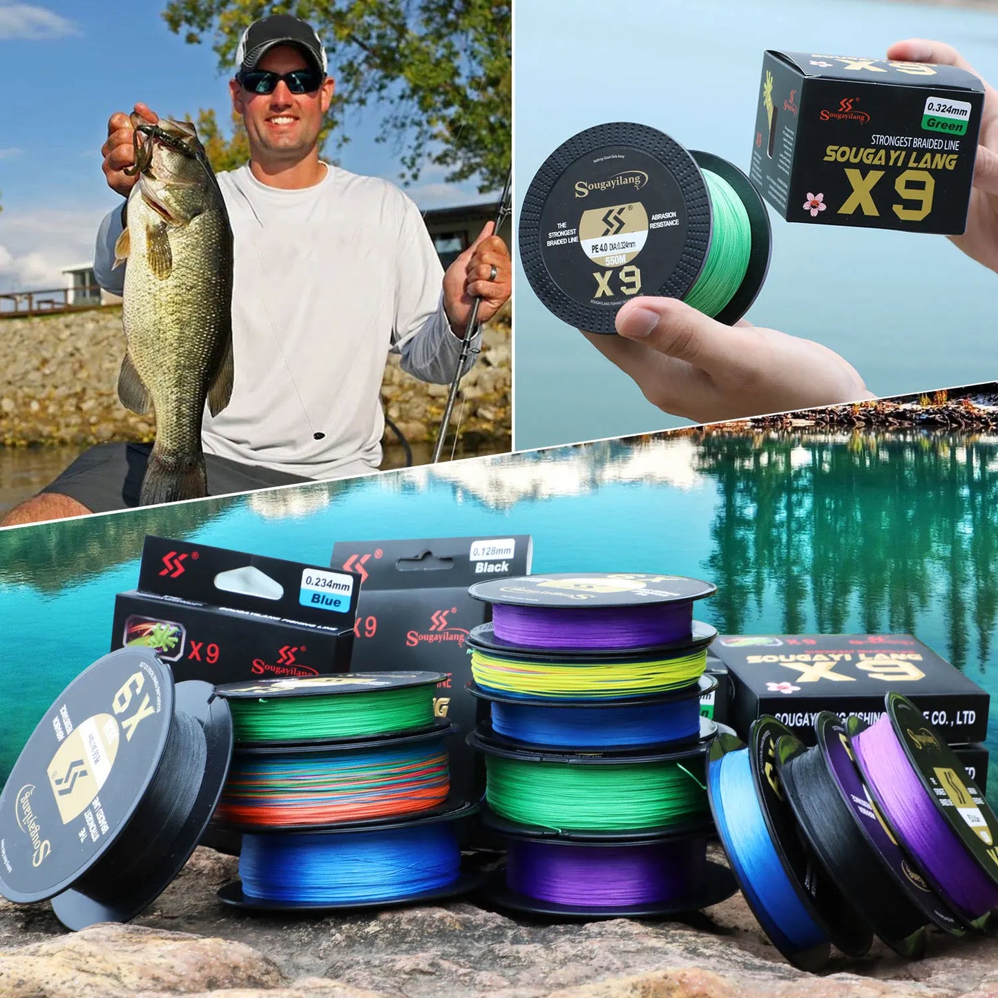 Sougayilang X9 Braided Fishing Line 550M 350M 150M 17-97LB Multifilament Fishing Line 0.128-0.405mm Super Strong PE Line Pesca