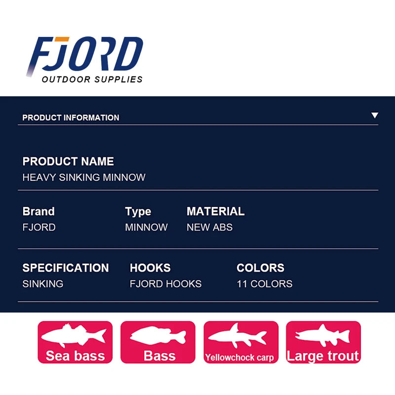 FJORD 110S 37g 90S 29g 70S 17g Heavy Sinking Minnow Fishing Lures Saltwater Freshwater Long Casting Sea Artificial Bait Jerkbait