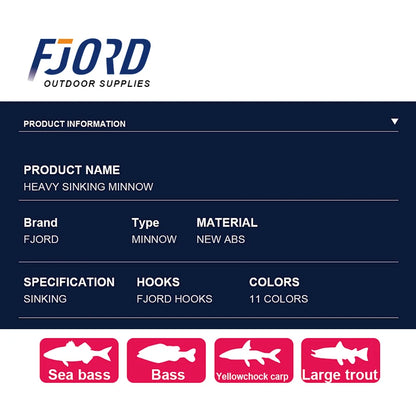 FJORD 110S 37g 90S 29g 70S 17g Heavy Sinking Minnow Fishing Lures Saltwater Freshwater Long Casting Sea Artificial Bait Jerkbait