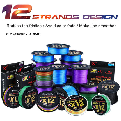 Sougayilang Braided Line X12 150/350/550m Max Drag 66LB Fishing Line Multifilament PE Line for Saltwater Sea Fishing Accessories