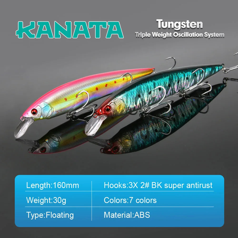 FSTK kanata Jerkbait 160mm 30g  Sinking Minnow Deep Floating Bass Fishing Lure Casting Trolling Tungaten Weight Fishing Lures