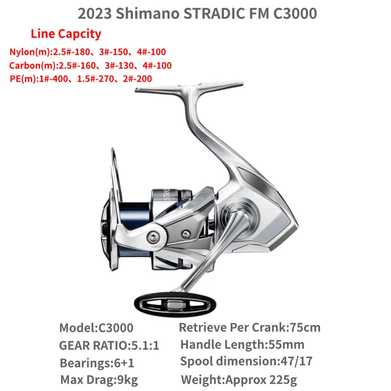 2023 Shimano STRADIC FM 1000S C2000S 2500S 2500SHG C3000 C3000HG C3000XG 3000MHG 4000MHG 4000XG C5000XG Spinning Fishing Reels