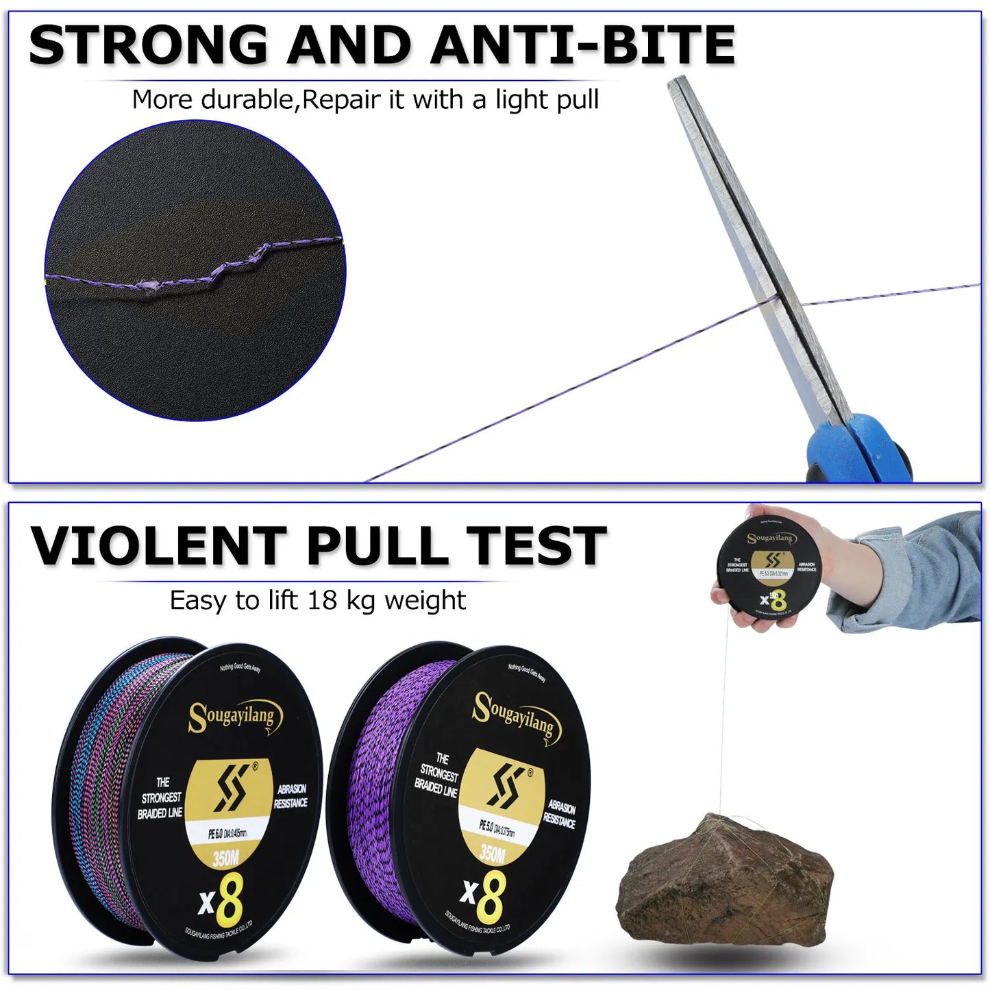 Sougayilang Braided Fishing Line 8 Strands 150M-550M 17-97LB Multifilament Pe Thread Line for Saltwater Carp Bass Trount Fishing