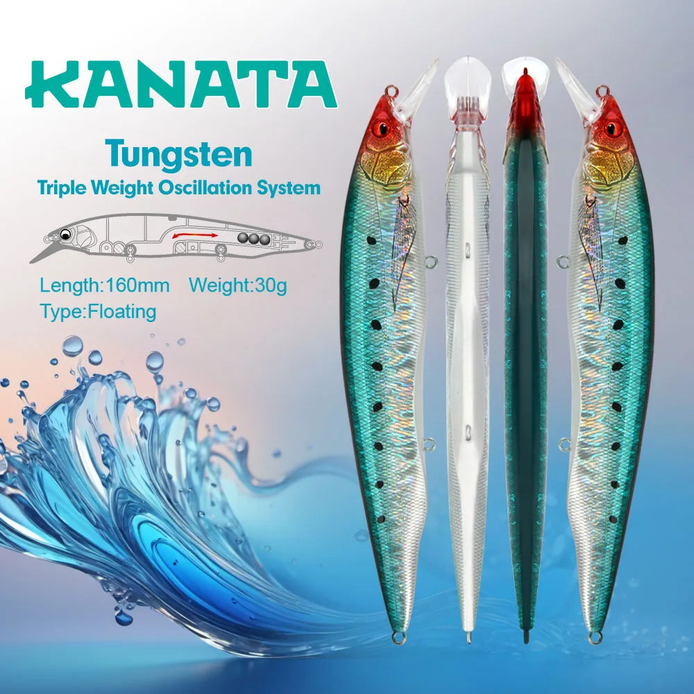 FSTK kanata Jerkbait 160mm 30g  Sinking Minnow Deep Floating Bass Fishing Lure Casting Trolling Tungaten Weight Fishing Lures