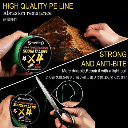 Sougayilang Fishing Line 100M 300m 4 Strands 22-88LB PE Braided Fishing Wire Multicolor Super Strong Fishing Line for Saltwater