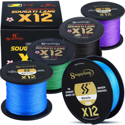 Sougayilang New X12 Super Strong 12 Strands Braided Fishing Line 150M 350M 550M Multifilament PE Line Saltwater Fishing Tackle