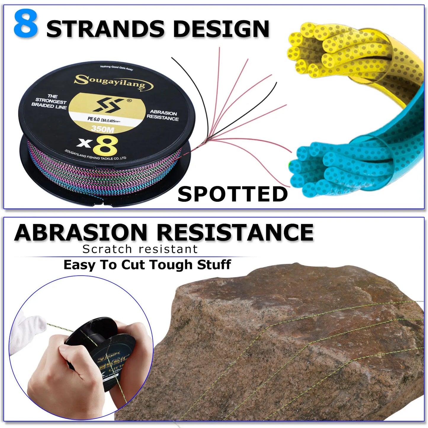 Sougayilang Braided Fishing Line 8 Strands 150M-550M 17-97LB Multifilament Pe Thread Line for Saltwater Carp Bass Trount Fishing