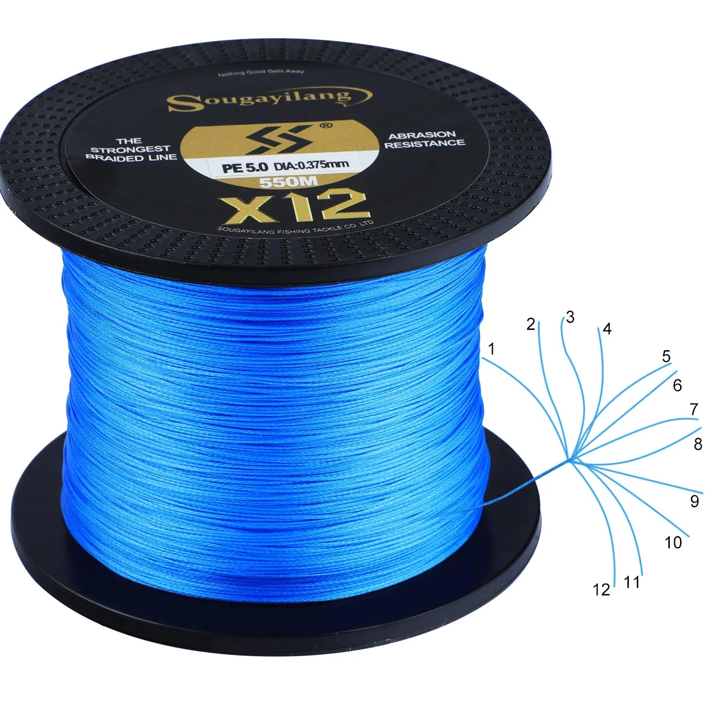 Sougayilang X12 PE Line 12 Strands Abrasion Resistant Braided Fishing Line Smaller Diameter for Fresh/Saltwater Fishing Goods