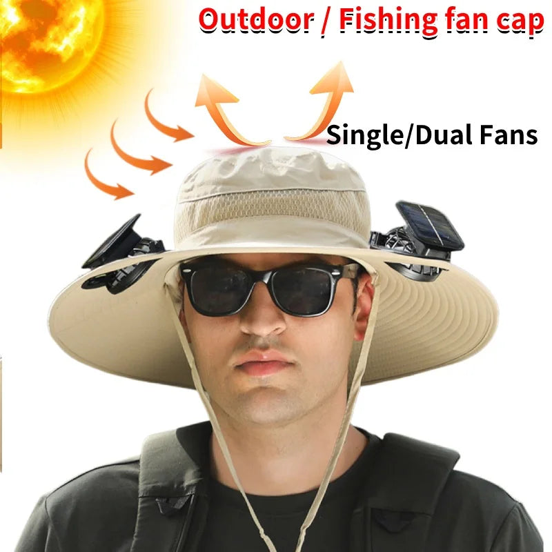 Solar Fan Hat Portable Sun Cap Summer hat USB Rechargeable Single/Dual Cooling Fan Fishing Hat Fisherman Hiking Mountaineering ﻿