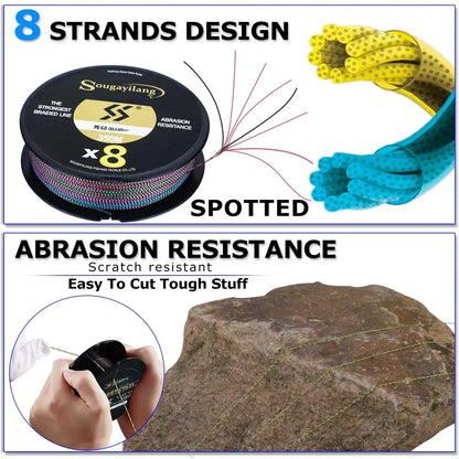 Sougayilang 150M X8 Fishing Line Speckled Braided Fishing Line Multifilament Super Strong PE Invisible Fishing Line