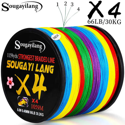 Sougayilang Fishing Line 100M 300m 4 Strands 22-88LB PE Braided Fishing Wire Multicolor Super Strong Fishing Line for Saltwater
