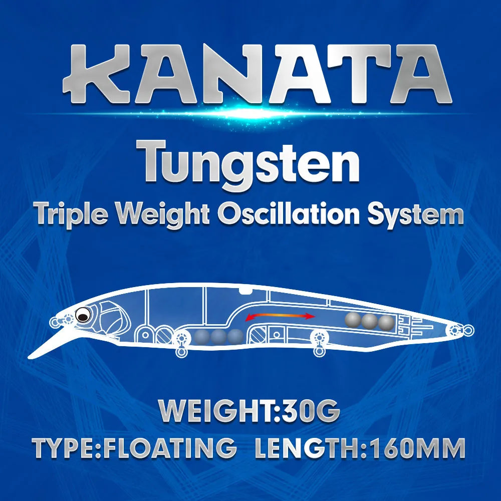 FSTK kanata Jerkbait 160mm 30g  Sinking Minnow Deep Floating Bass Fishing Lure Casting Trolling Tungaten Weight Fishing Lures