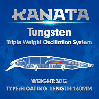 FSTK kanata Jerkbait 160mm 30g  Sinking Minnow Deep Floating Bass Fishing Lure Casting Trolling Tungaten Weight Fishing Lures