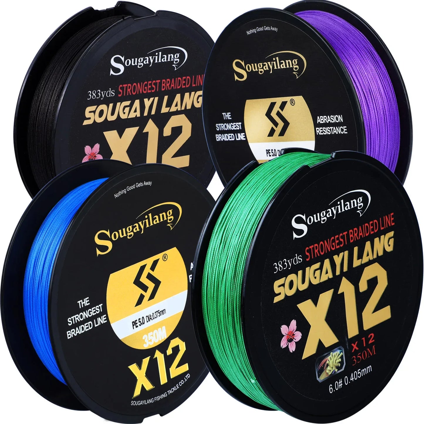 Sougayilang X12 PE Line 12 Strands Abrasion Resistant Braided Fishing Line Smaller Diameter for Fresh/Saltwater Fishing Goods