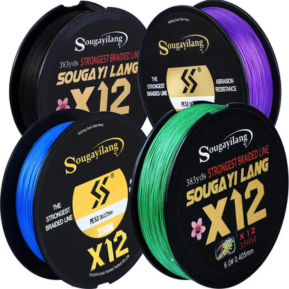 Sougayilang X12 PE Line 12 Strands Abrasion Resistant Braided Fishing Line Smaller Diameter for Fresh/Saltwater Fishing Goods