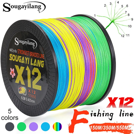 Sougayilang Braided Line X12 150/350/550m Max Drag 66LB Fishing Line Multifilament PE Line for Saltwater Sea Fishing Accessories