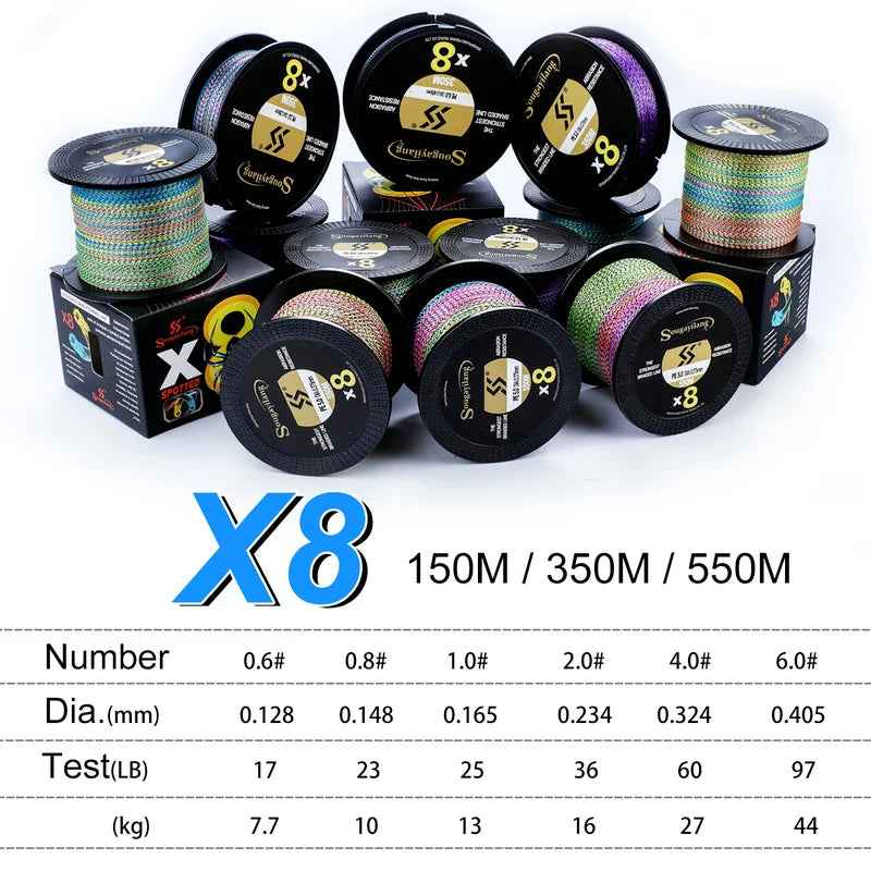 Sougayilang X8 Speckled Braided Fishing Line 150M 17-97LB Multifilament Fishing Line Super Strong PE Invisible Fishing Line