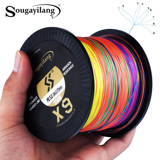 Sougayilang 9 Strands Strongest PE Fishing Line Braid 150M 350M 550M Performance Fibers 17-97LB Fishing Wire 5 Colors