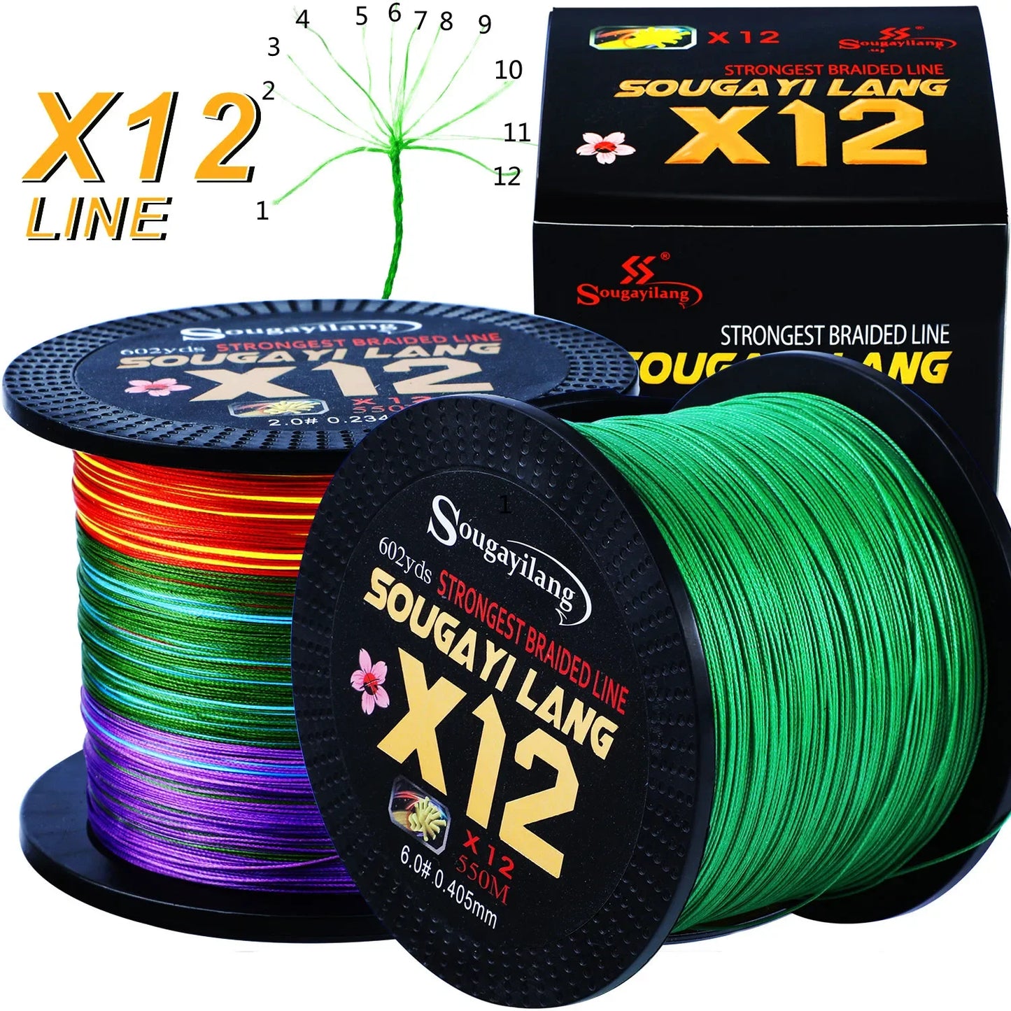 Sougayilang New X12 Super Strong 12 Strands Braided Fishing Line 150M 350M 550M Multifilament PE Line Saltwater Fishing Tackle