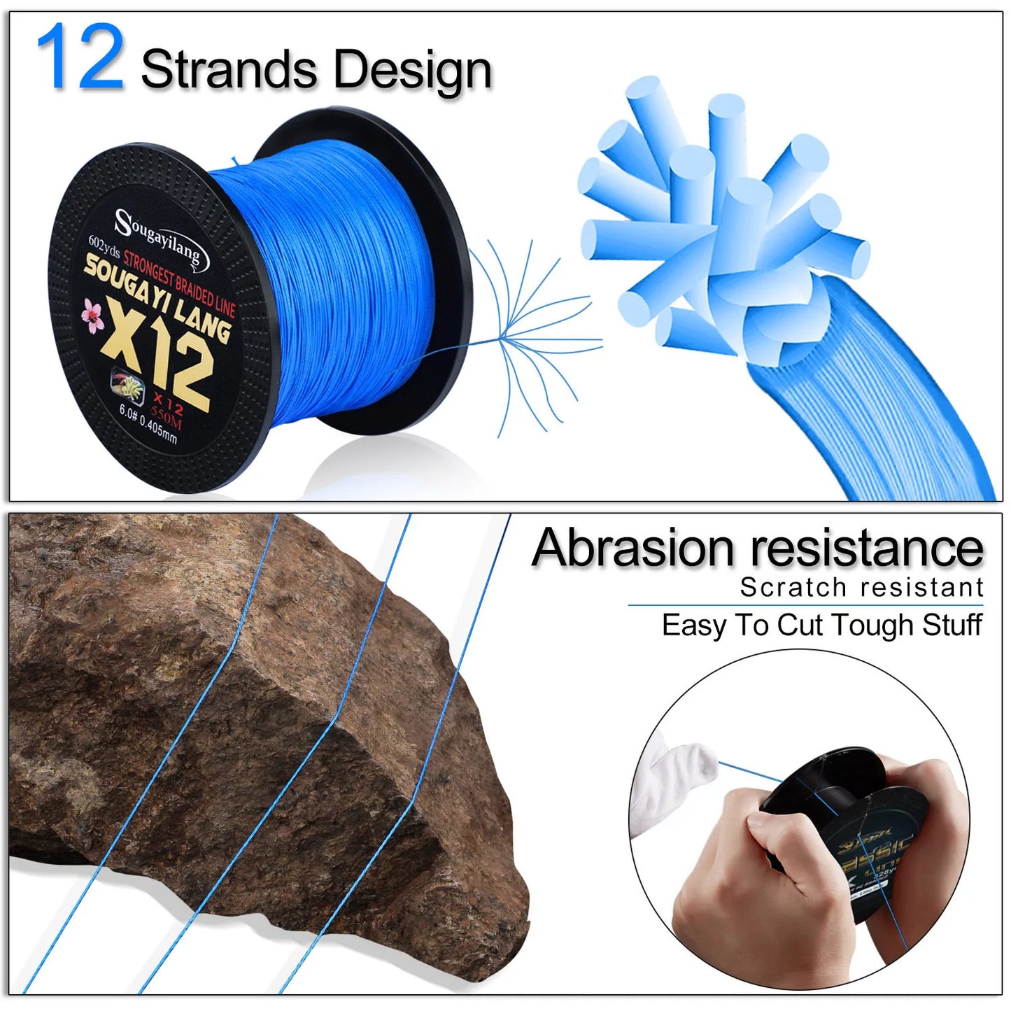 Sougayilang X12 150M 350M 550M PE Braid Fishing Line Abrasion Resistant Carp Wire for Freshwater Saltwater Fishing Gear 33-103LB