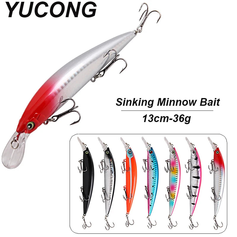YUCONG 1PX Sinking Minnow Bait 13cm-36g Trolling Fishing Lure Silent Hard Wobbler Sea leurre peche cebo duro Isca señuelos Pesca