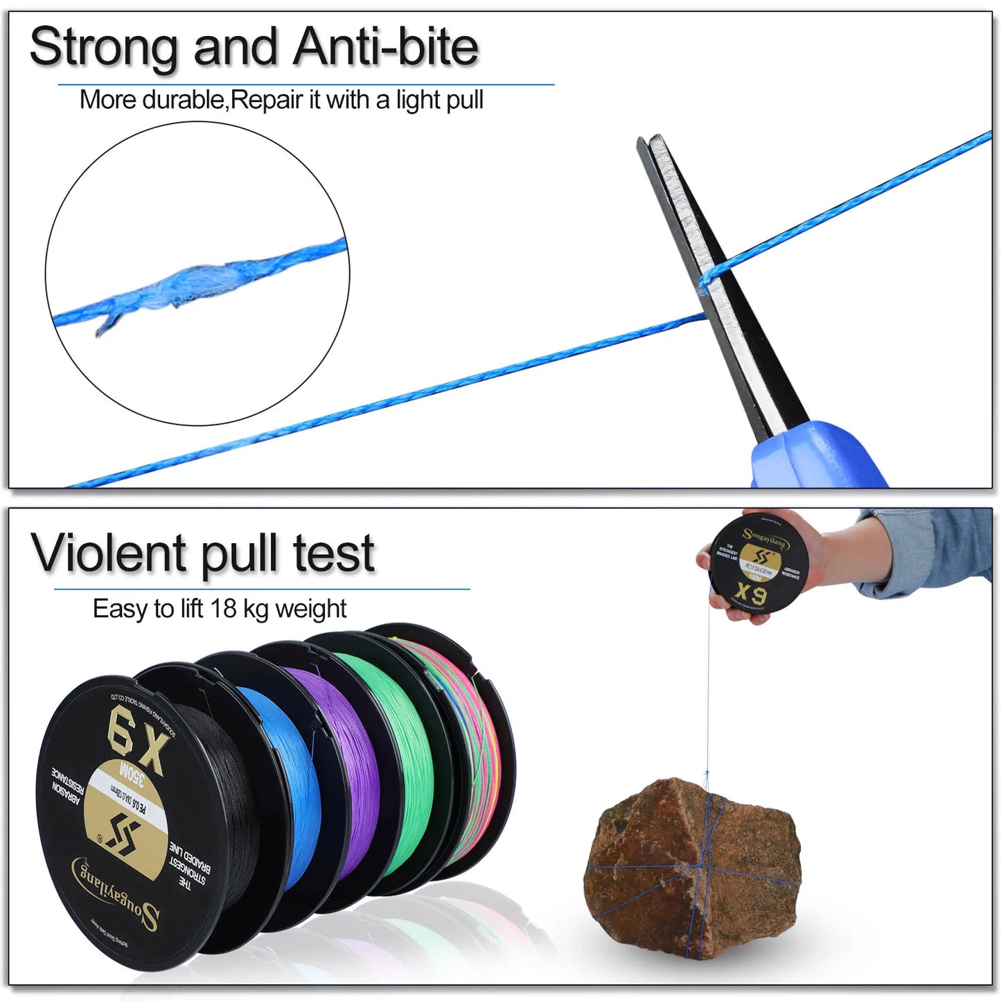 Sougayilang 9 Strands Strongest PE Fishing Line Braid 150M 350M 550M Performance Fibers 17-97LB Fishing Wire 5 Colors