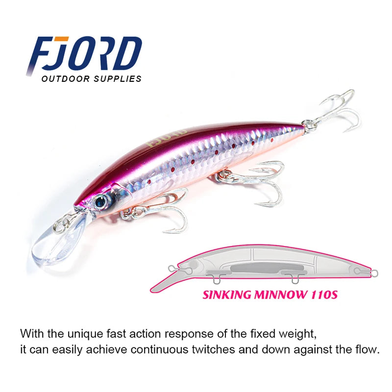 FJORD 110S 37g 90S 29g 70S 17g Heavy Sinking Minnow Fishing Lures Saltwater Freshwater Long Casting Sea Artificial Bait Jerkbait