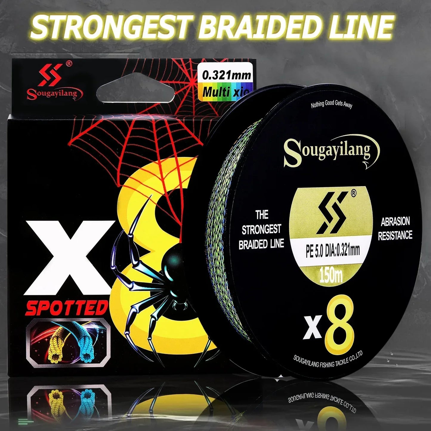 Sougayilang 150M X8 Fishing Line Speckled Braided Fishing Line Multifilament Super Strong PE Invisible Fishing Line