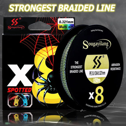 Sougayilang 150M X8 Fishing Line Speckled Braided Fishing Line Multifilament Super Strong PE Invisible Fishing Line