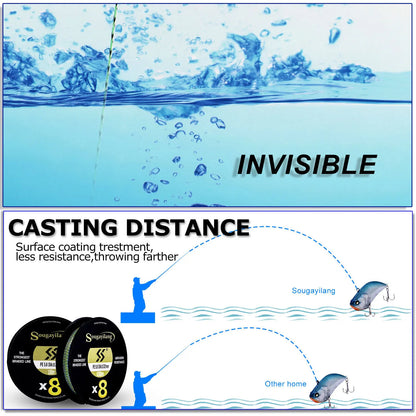 Sougayilang Braided Fishing Line 8 Strands 150M-550M 17-97LB Multifilament Pe Thread Line for Saltwater Carp Bass Trount Fishing