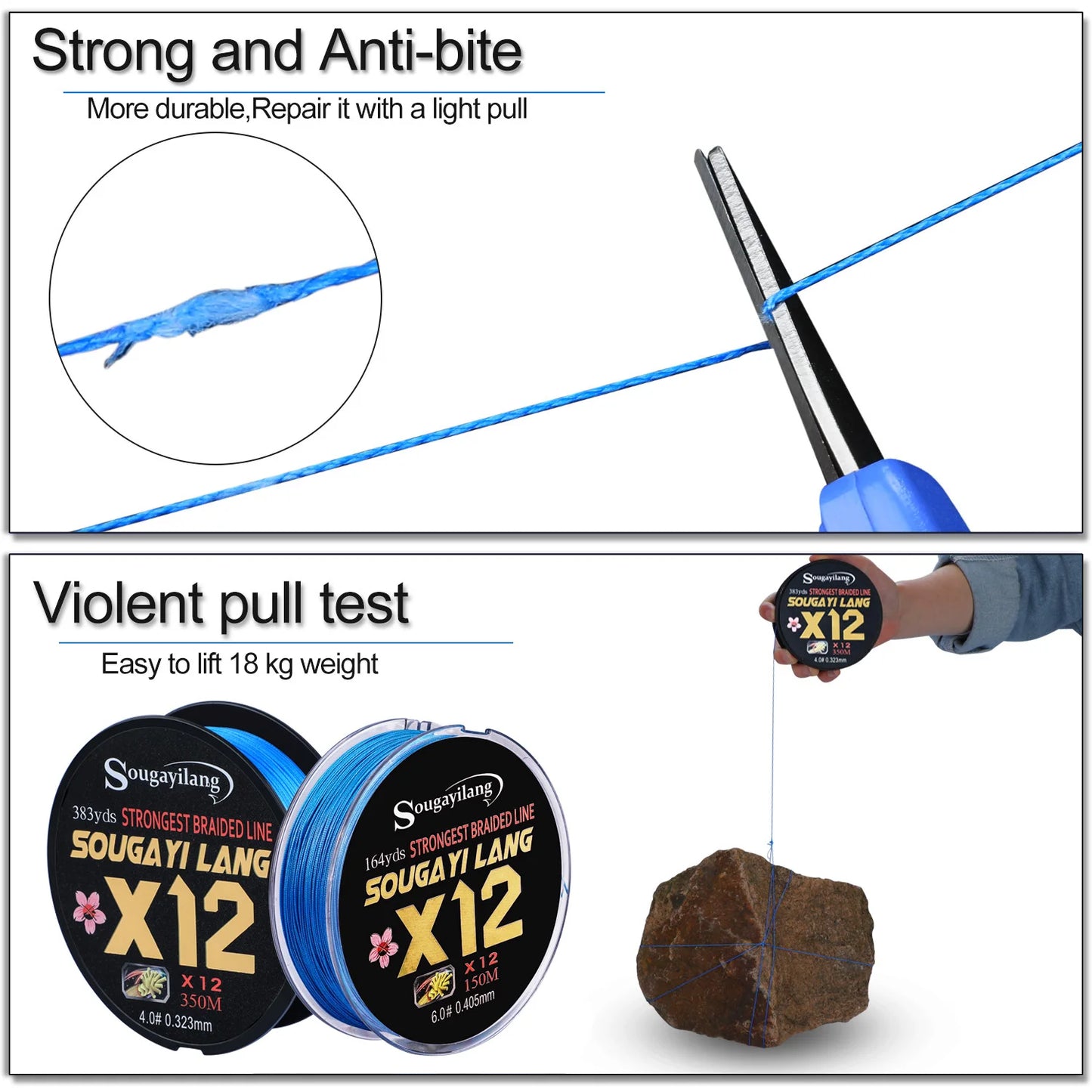 Sougayilang X12 150M 350M 550M PE Braid Fishing Line Abrasion Resistant Carp Wire for Freshwater Saltwater Fishing Gear 33-103LB