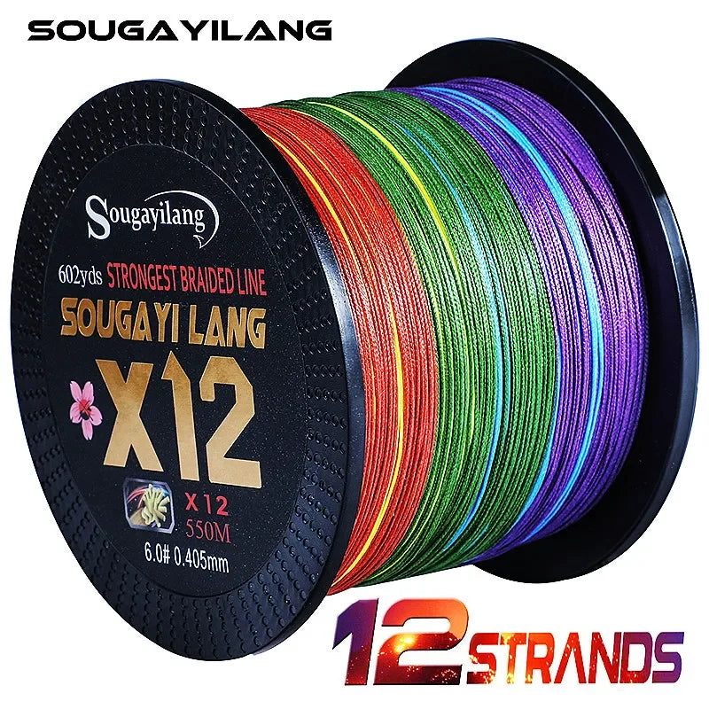 Sougayilang X12 PE Line 12 Strands Abrasion Resistant Braided Fishing Line Smaller Diameter for Fresh/Saltwater Fishing Goods