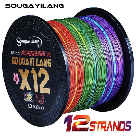 Sougayilang X12 PE Line 12 Strands Abrasion Resistant Braided Fishing Line Smaller Diameter for Fresh/Saltwater Fishing Goods